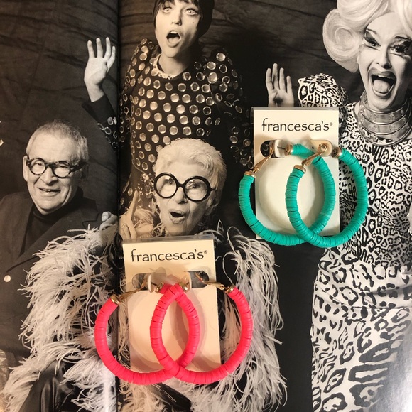 Neon Pink & Turquoise Rubber Disc Hoop Earrings - Picture 3 of 8